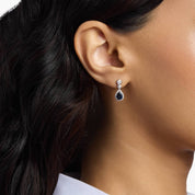 Sterling Silver Blue Sapphire Diamond Drop Earrings