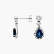 Sterling Silver Blue Sapphire Diamond Drop Earrings