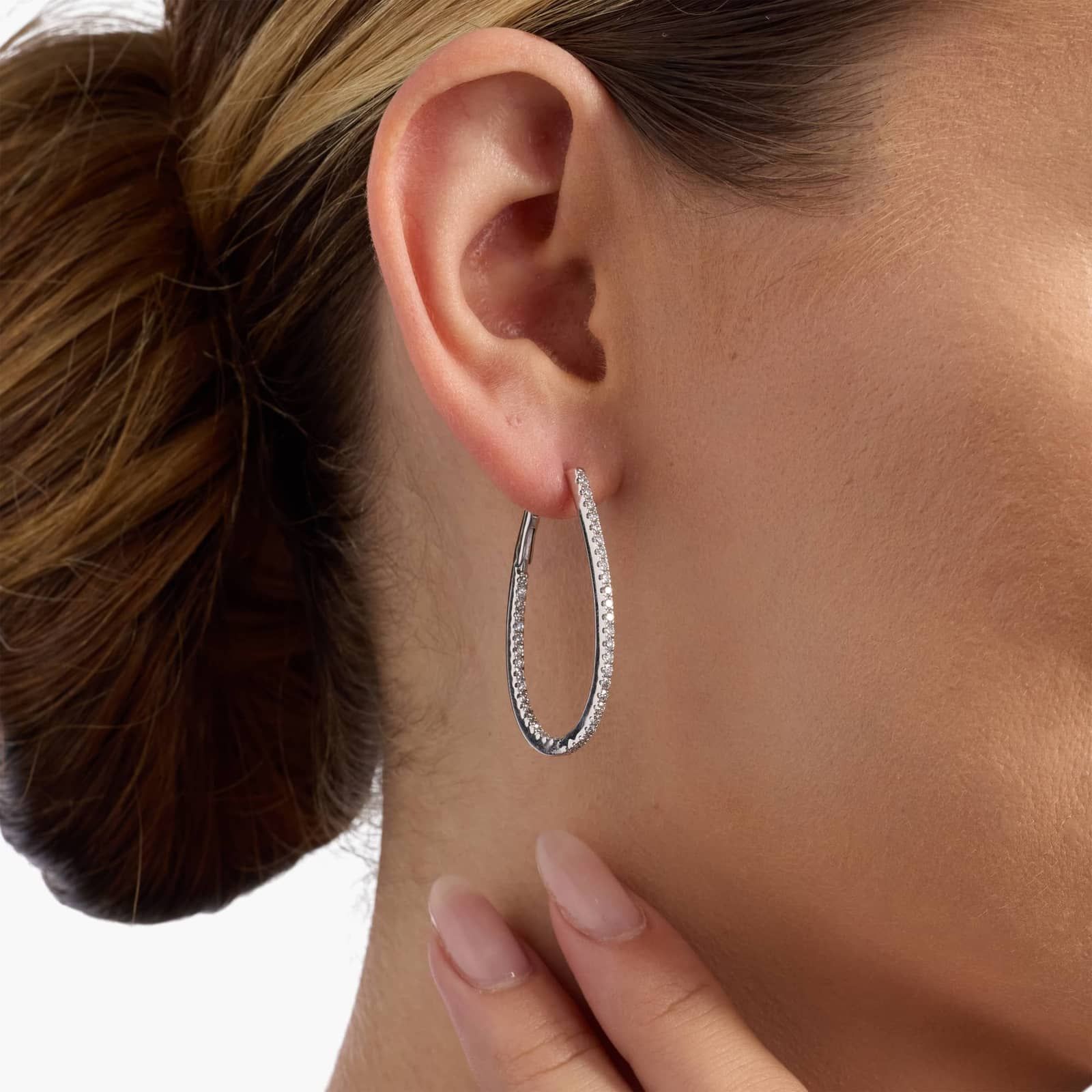 Sterling Silver Diamond Line Hoop Earrings