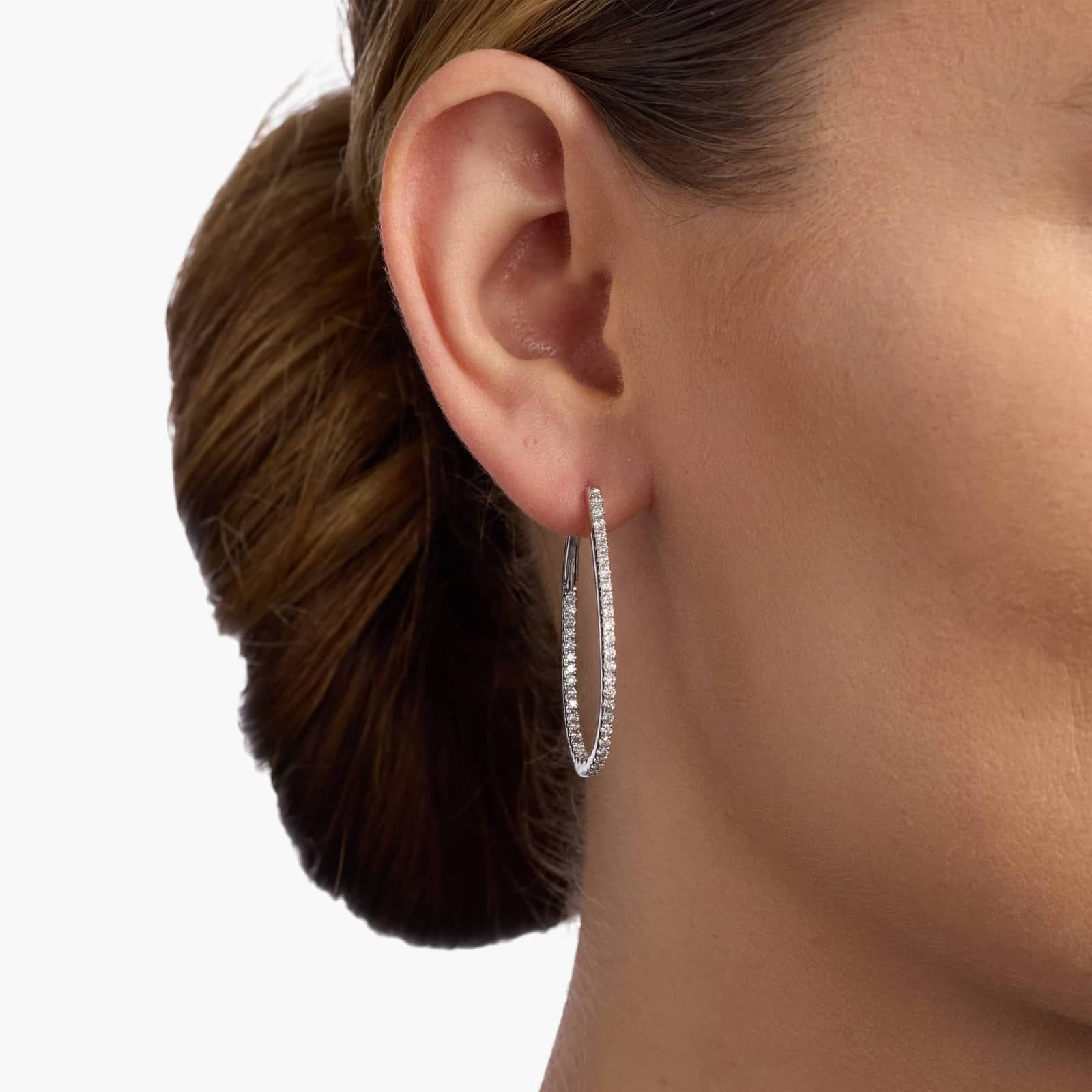 Sterling Silver Diamond Line Hoop Earrings