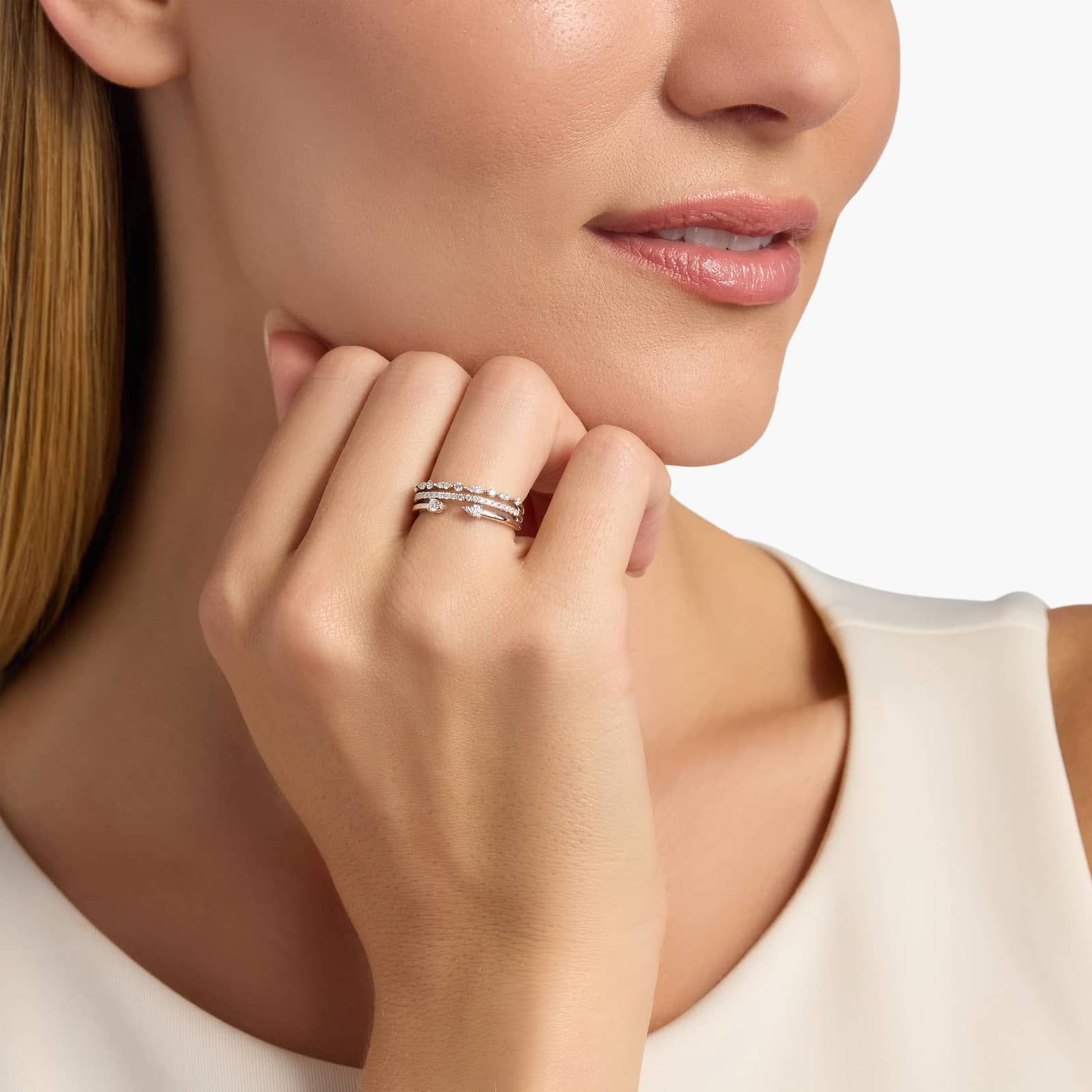 Sterling Silver Diamond Stacked Open Band Ring