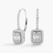 Sterling Silver Emerald Cut Diamond Drop Earrings