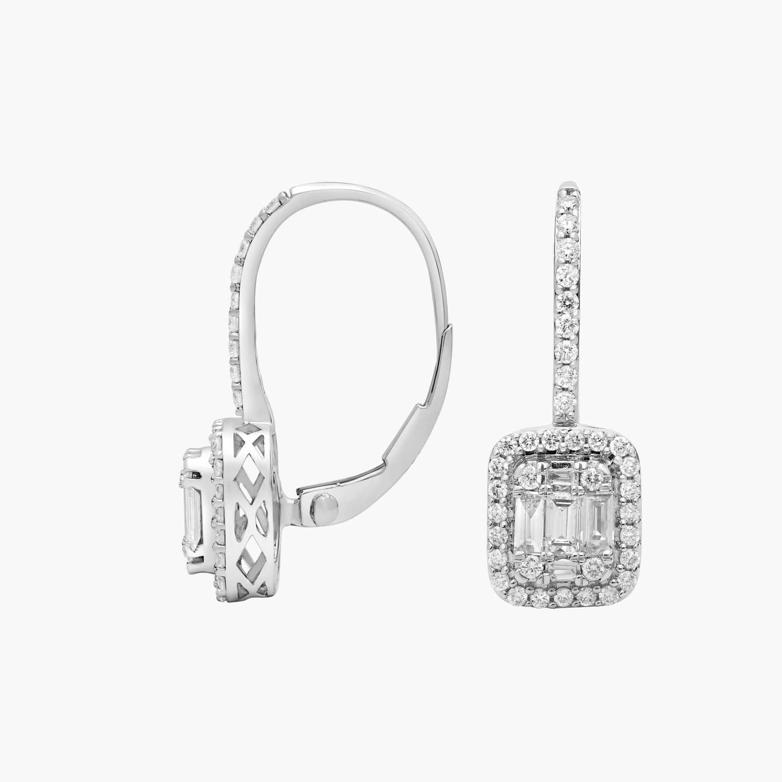Sterling Silver Emerald Cut Diamond Drop Earrings