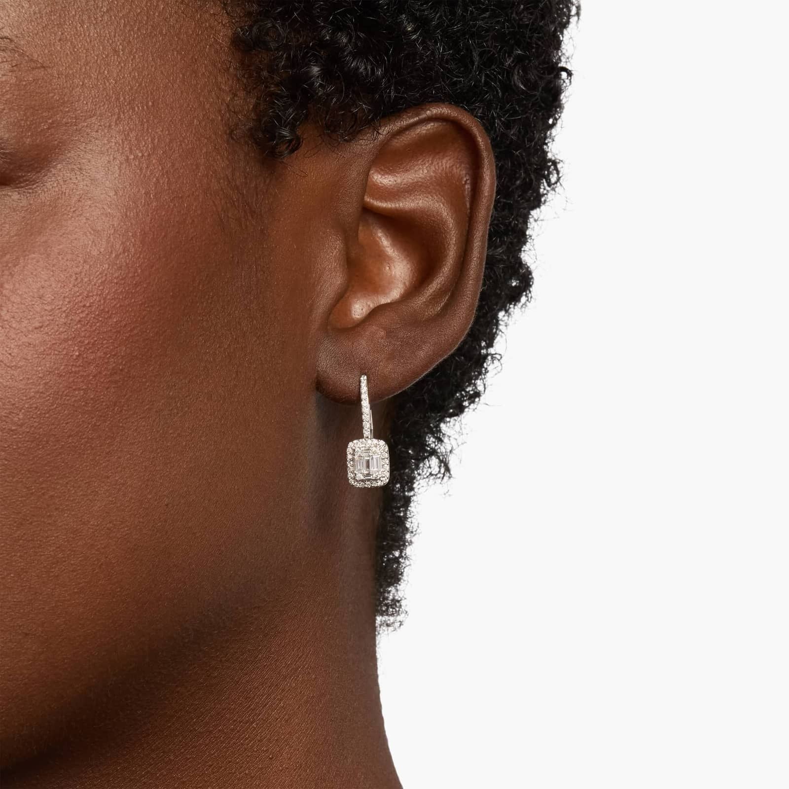 Sterling Silver Emerald Cut Diamond Drop Earrings