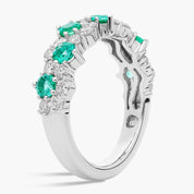 Sterling Silver Emerald Diamond Alternating Stone Band Ring