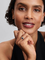 Sterling Silver Black Heart Stone Halo Ring for Women