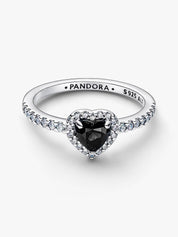 Sterling Silver Black Heart Stone Halo Ring for Women