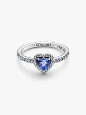 Sterling Silver Blue Heart Stone Halo Ring for Women