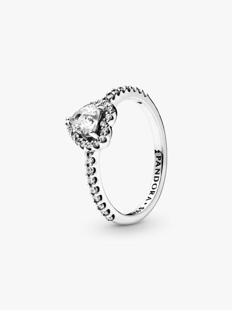 Sterling Silver Clear Heart Stone Halo Ring for Women