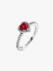 Sterling Silver Red Heart Stone Halo Ring for Women