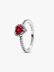 Sterling Silver Red Heart Stone Halo Ring for Women