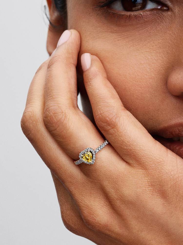 Sterling Silver Yellow Heart Stone Halo Ring for Women