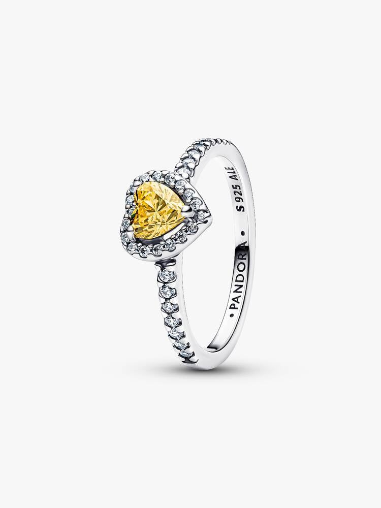 Sterling Silver Yellow Heart Stone Halo Ring for Women