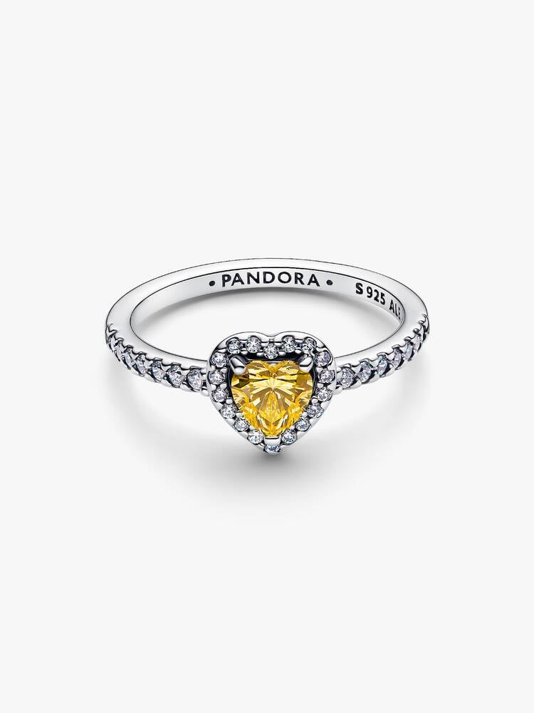 Sterling Silver Yellow Heart Stone Halo Ring for Women