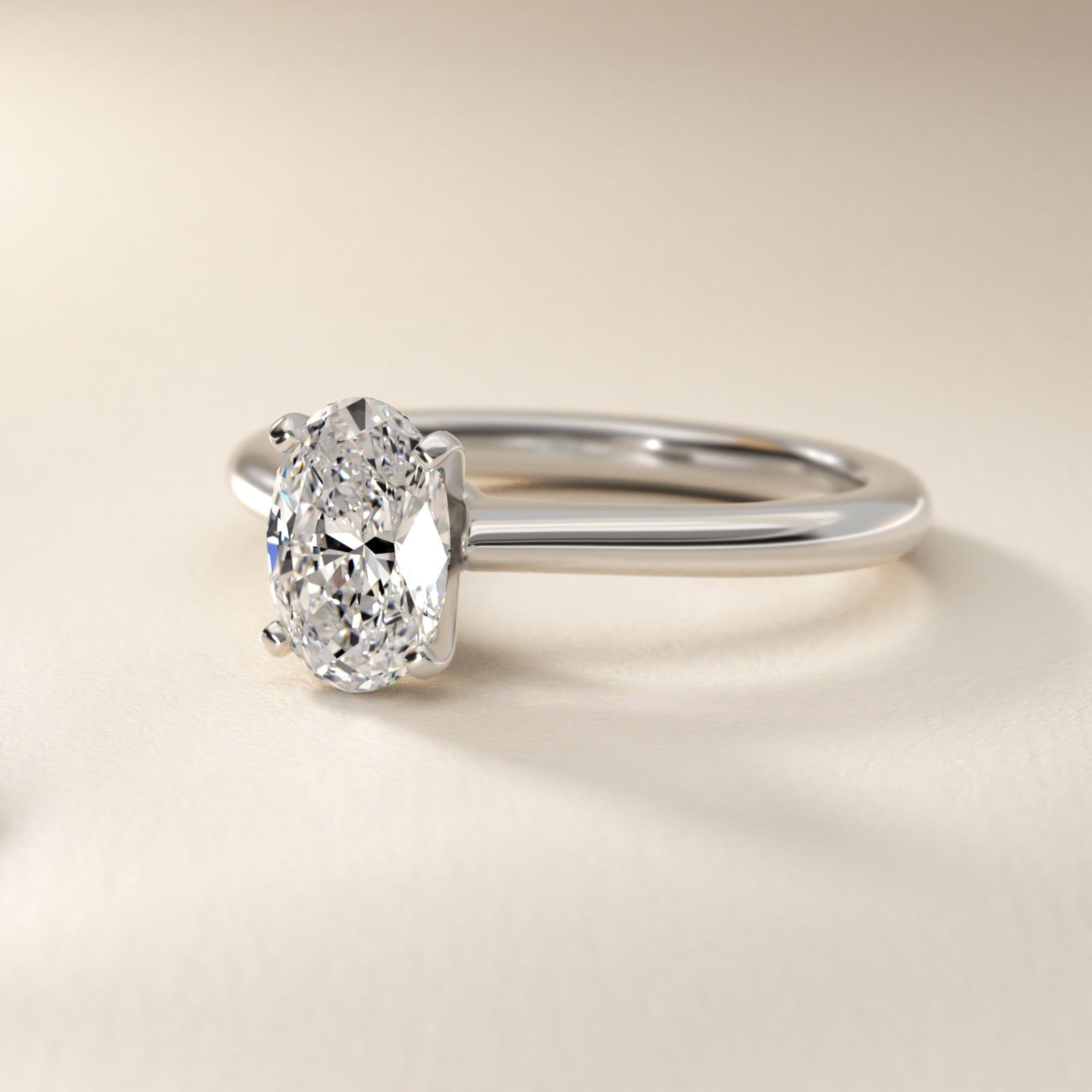 Sterling Silver Oval Cut Diamond Solitaire Ring