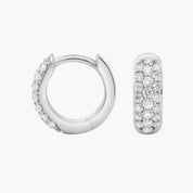 Sterling Silver Diamond Pave Huggie Hoop Earrings