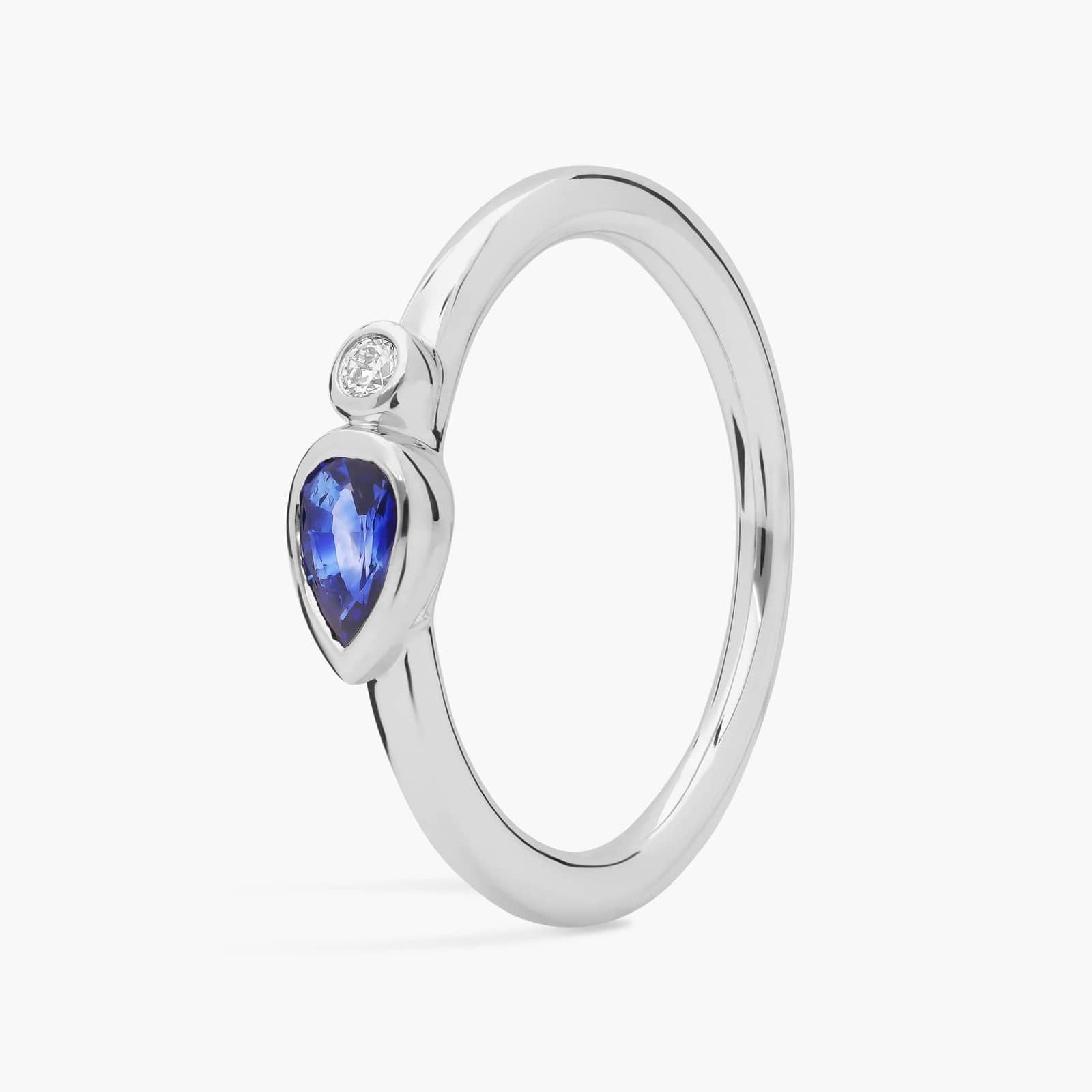 Sterling Silver Pear Blue Gemstone Diamond Ring