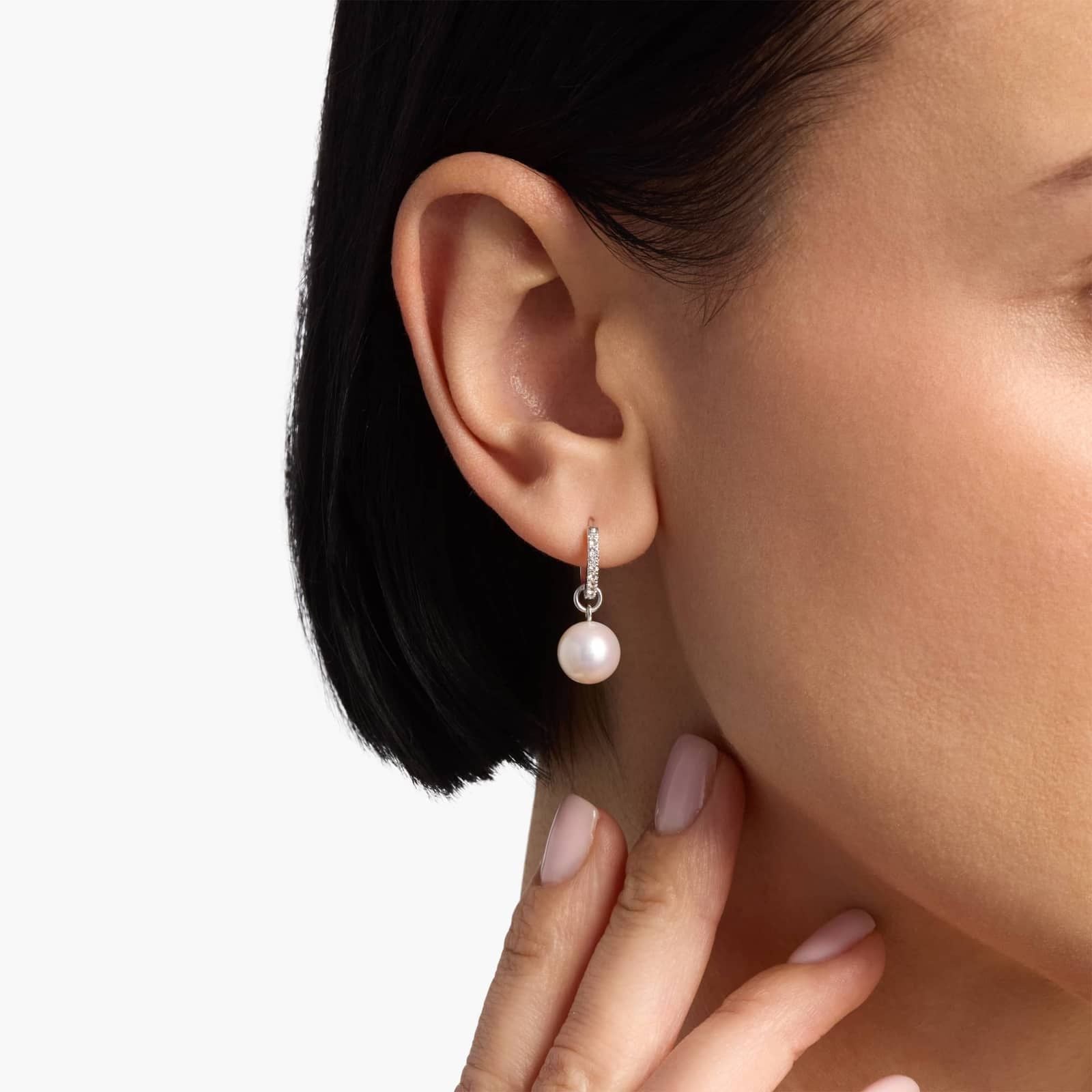 Sterling Silver Pearl Drop Hoop Earrings