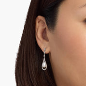 Sterling Silver Pearl Diamond Teardrop Drop Earrings
