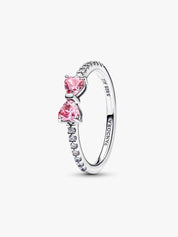 Sterling Silver Pink Heart Stone Double Heart Ring for Women