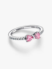 Sterling Silver Pink Heart Stone Double Heart Ring for Women