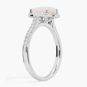 Sterling Silver Pink Opal Diamond Halo Ring