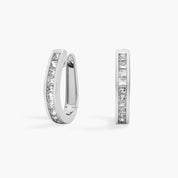Sterling Silver Princess Cut Channel Set Huggie Earrings