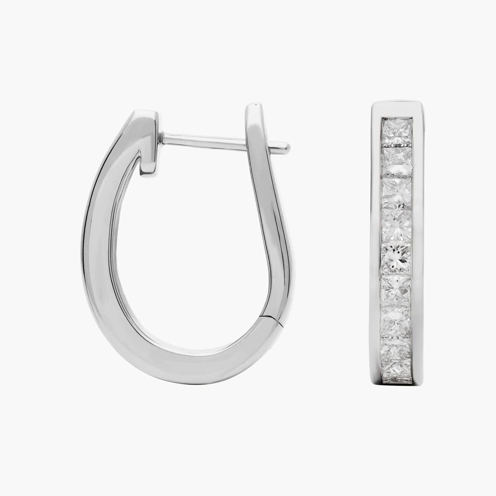 Sterling Silver Princess Cut Channel Set Huggie Earrings