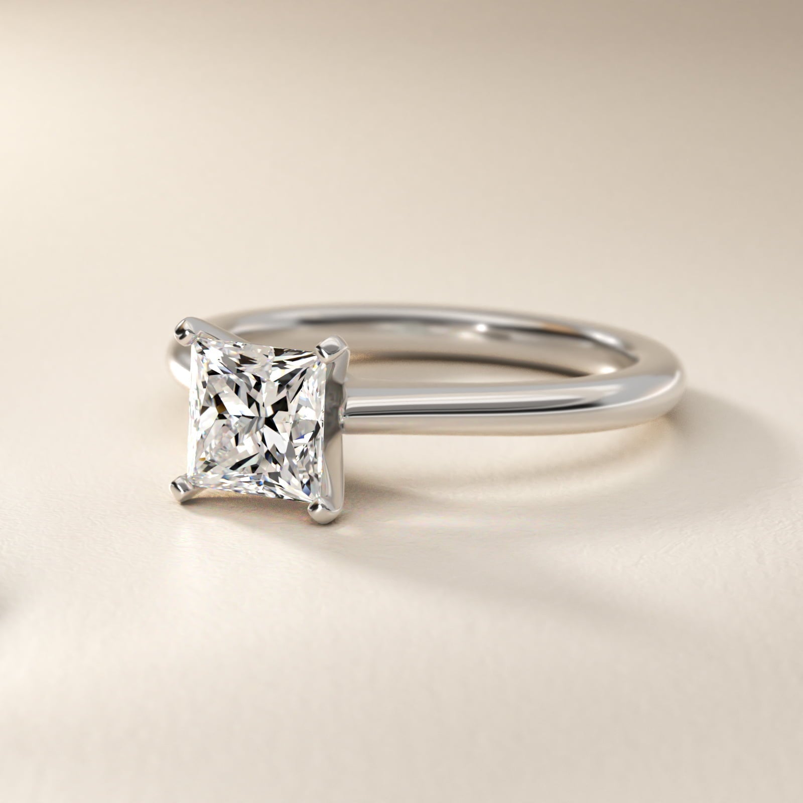 Sterling Silver Princess Cut Diamond Solitaire Ring