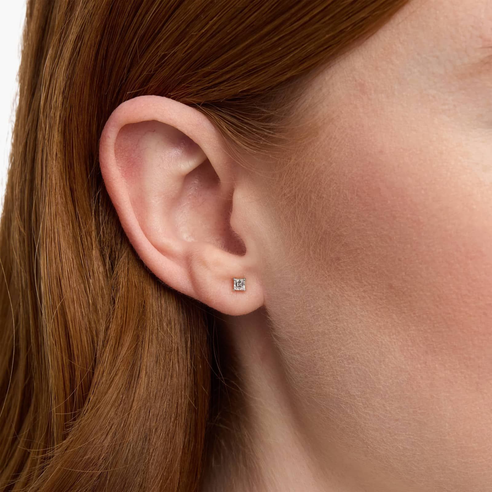 Sterling Silver Emerald Cut Solitaire Stud Earrings