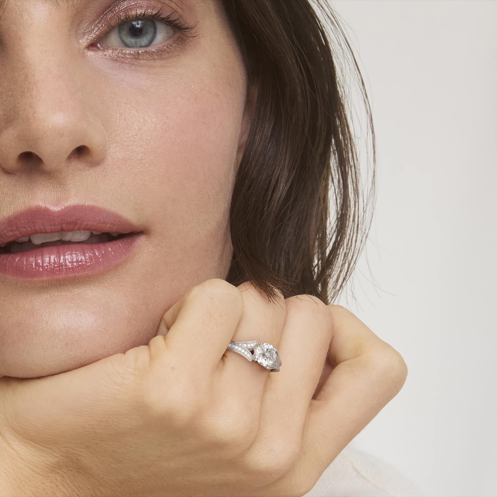 Sterling Silver Open Bypass Round Diamond Solitaire Engagement Ring