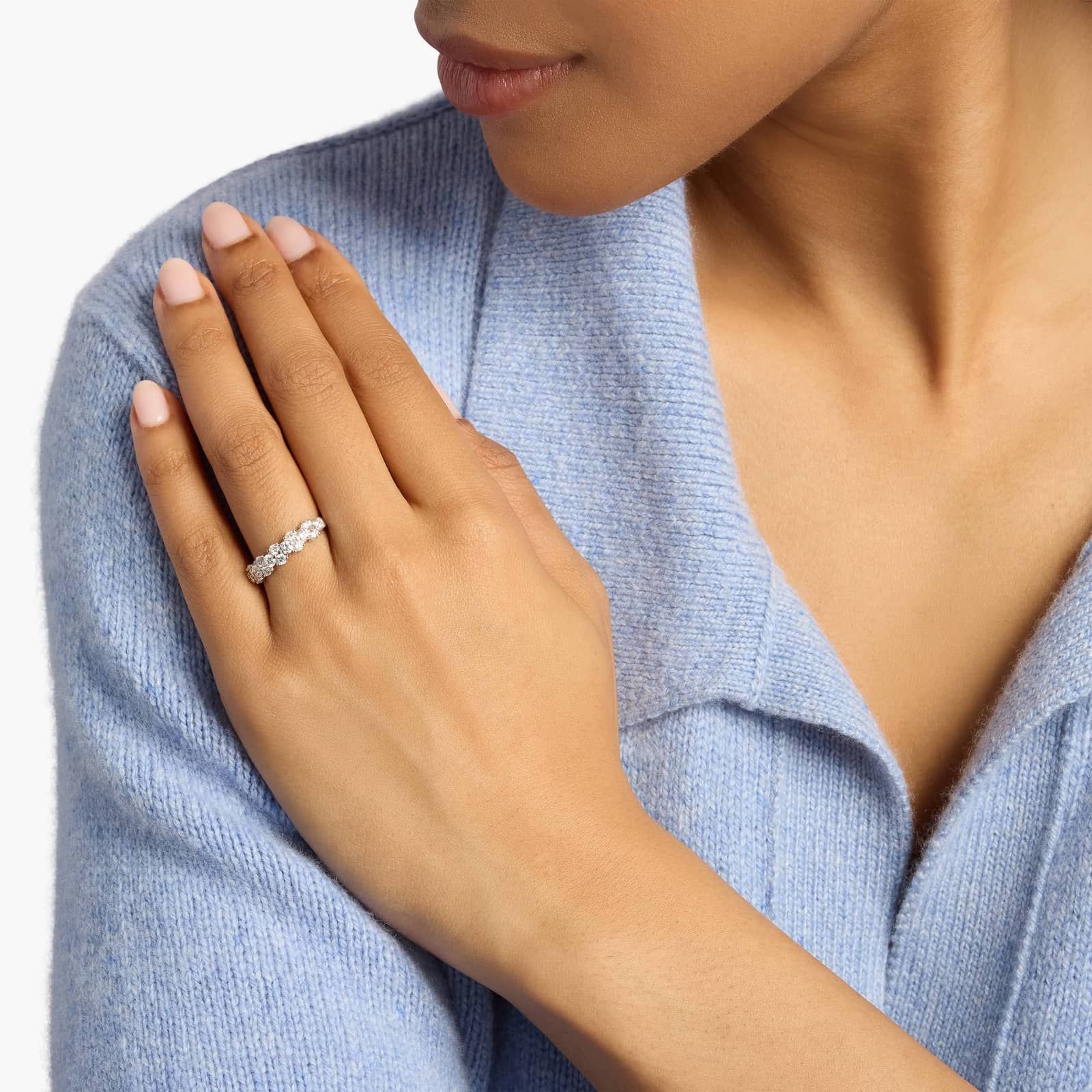 Sterling Silver Round Diamond Cluster Band Ring