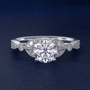 Sterling Silver Vintage Round Diamond Milgrain Engagement Ring