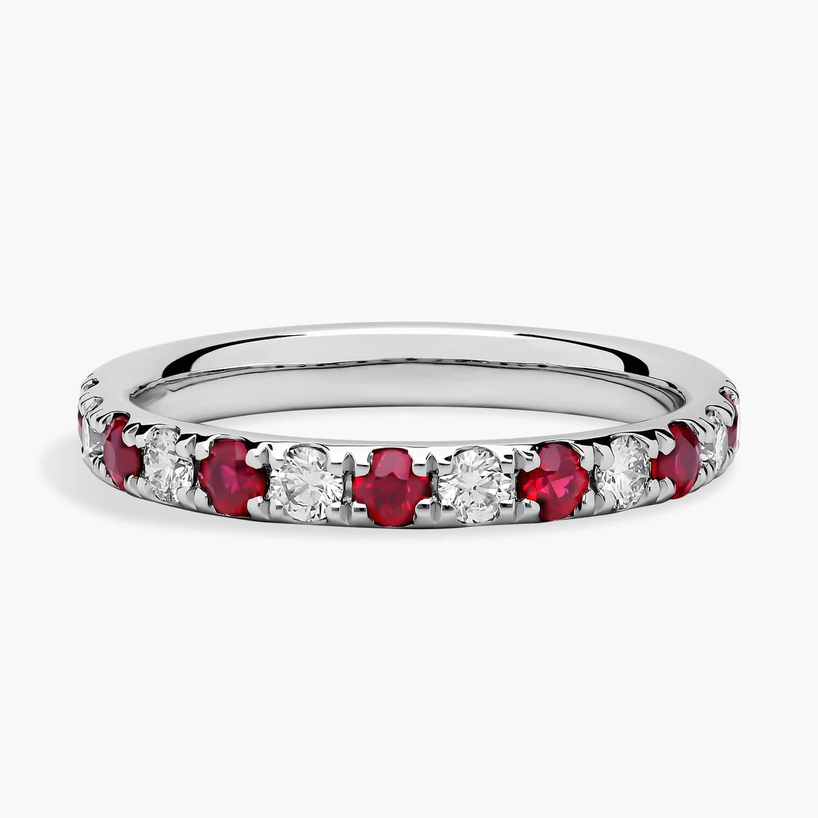 Sterling Silver Ruby Diamond Alternating Band Ring