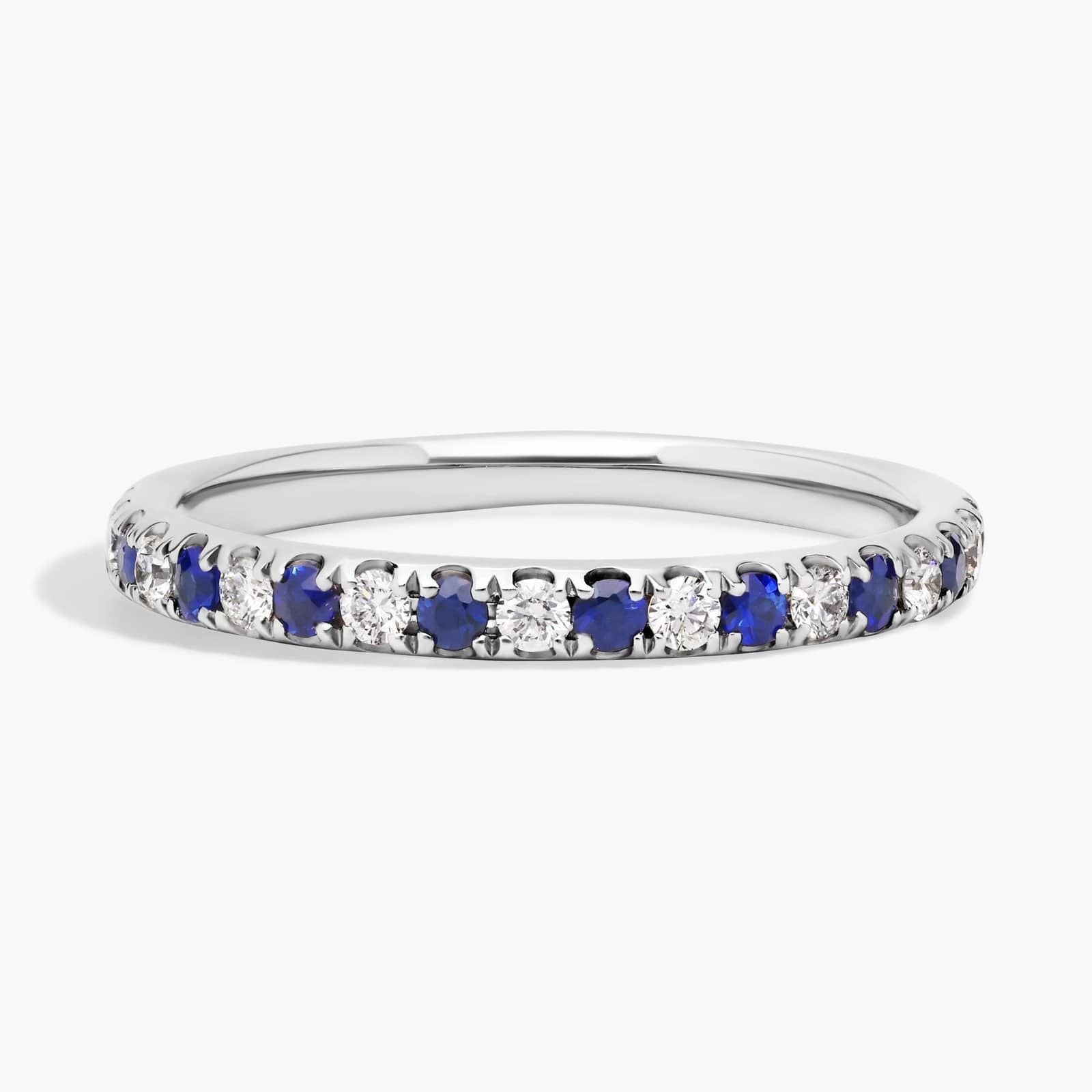 Sterling Silver Sapphire and Diamond Alternating Band Ring for Women
