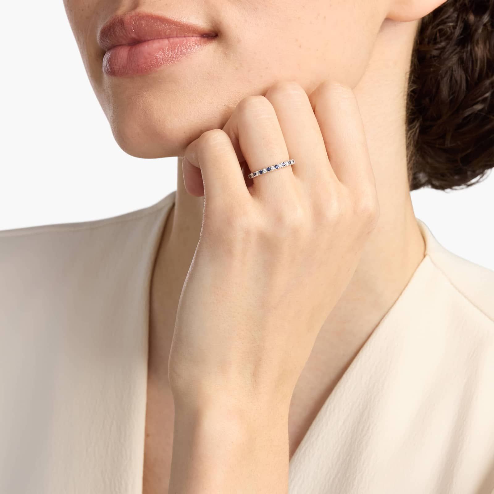 Sterling Silver Sapphire and Diamond Alternating Band Ring for Women