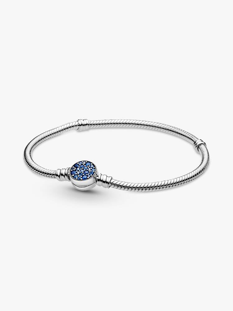 Sterling Silver Snake Chain Bracelet with Blue Stone Clasp