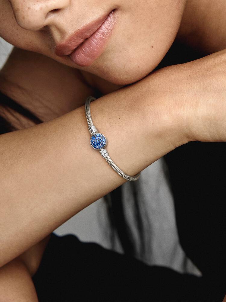 Sterling Silver Snake Chain Bracelet with Blue Stone Clasp