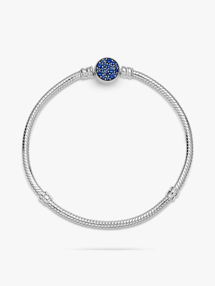 Sterling Silver Snake Chain Bracelet with Blue Stone Clasp