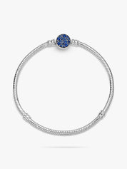 Sterling Silver Snake Chain Bracelet with Blue Stone Clasp