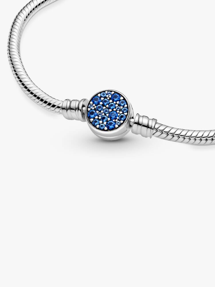 Sterling Silver Snake Chain Bracelet with Blue Stone Clasp