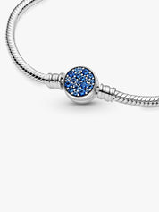 Sterling Silver Snake Chain Bracelet with Blue Stone Clasp