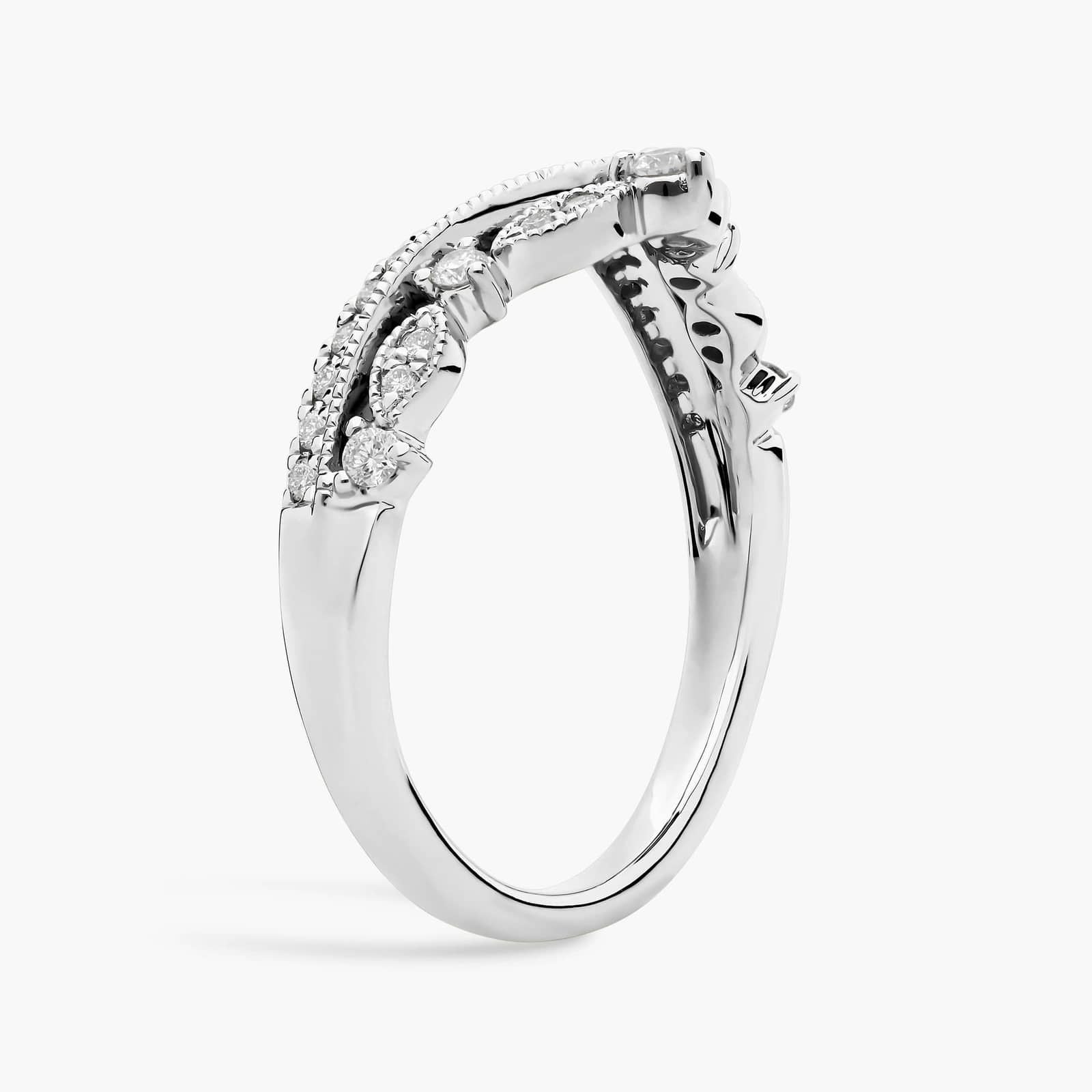 Sterling Silver V Shaped Diamond Guard Ring