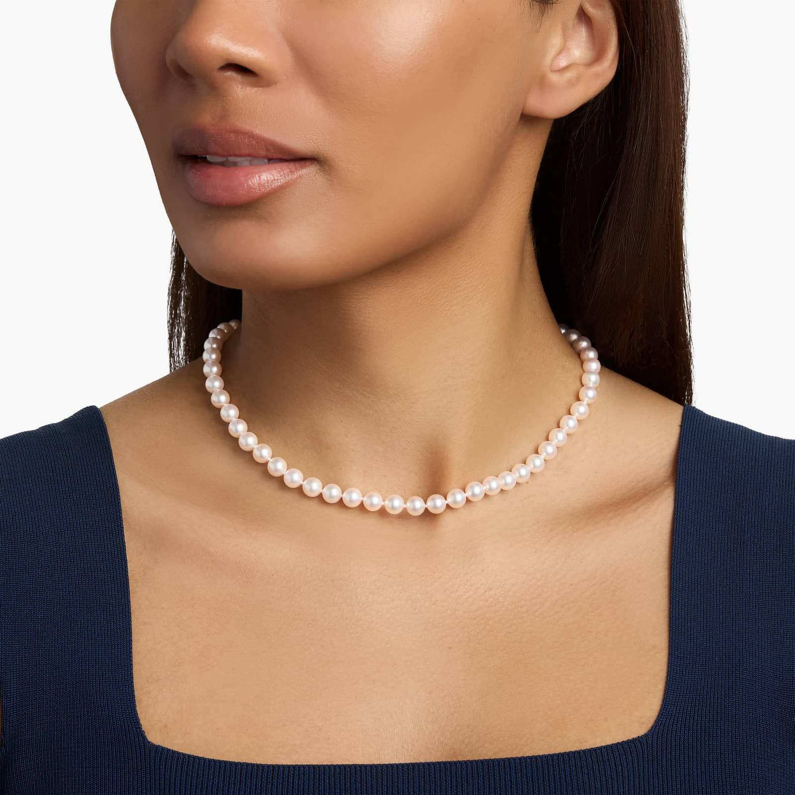 Sterling Silver Soft Blush Round Pearl Necklace