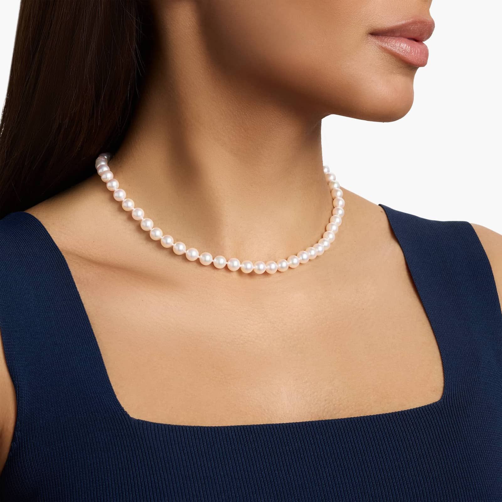 Sterling Silver Soft Blush Round Pearl Necklace