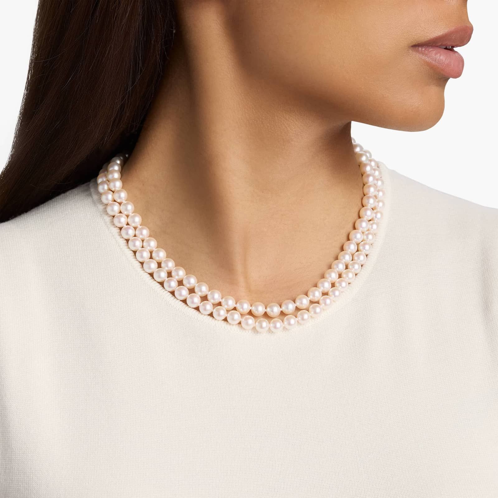 Sterling Silver Soft Pink Round Pearl Strand Necklace
