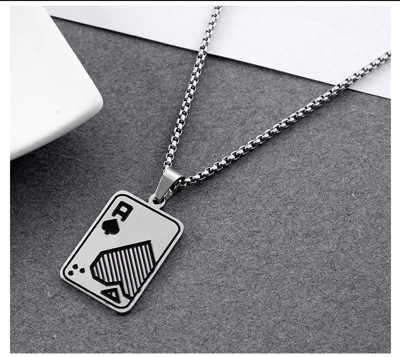 Sterling Silver Ace Card Pendant Chain Necklace