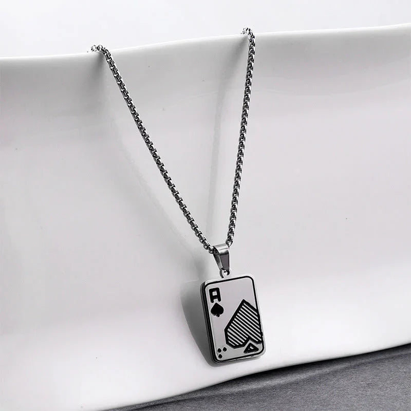 Sterling Silver Ace Card Pendant Chain Necklace