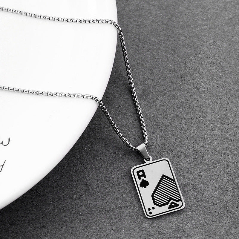 Sterling Silver Ace Card Pendant Chain Necklace