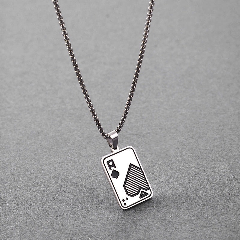 Sterling Silver Ace Card Pendant Chain Necklace